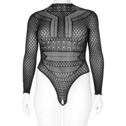 NORTIE Gry Kruisloze Bodystocking Plus Size -Seksspeeltjes Winkel 23579 nortie gry bundlos bodystocking med lange aermer plus size 01