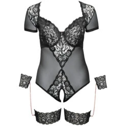 Orion Cottelli Bondage Kruisloos Kanten Body Met Handboeien Plus Size -Seksspeeltjes Winkel 26045 cottelli bondage lace bodystocking with handcuffs plus size 03 product q100