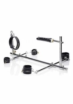 Imprisoned Metal Stockade With Dildo – Black