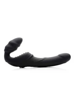 Slim Rider Ribbed Vibrating Strapless Strap-on – Black