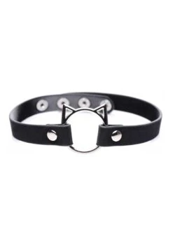 Kinky Kitty Ring Slim Choker – PU Leather – Black