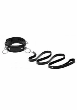 3 Ring Leather Collar With Leash – Black